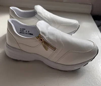Heavenly Soles White Gold Zip Trainers Size 4 E • £10