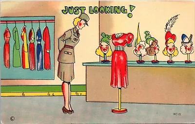 WWII WAC Just Looking Dress In Store Comic Humor Postcard • $9.99