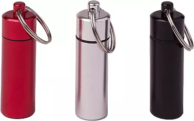 Pill Box Case Holder Keychain Medicine Mini Aluminium Bottle Container 3 PACK • $6.86