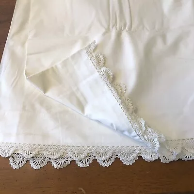 Vtg Penney’s Penco Hand Crocheted Trim White On White Sheet Double Extra Long • $45