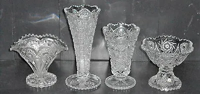 4 Hobstar Pinwheel Star Pattern Bud Vases W Zippered Heart - 3 Signed Imperial  • $151.56