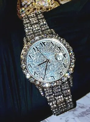 Mens Custom Fully Ice Out Bling Round Icy Watch Iced Cz Quality Stainless Steel • $75.99