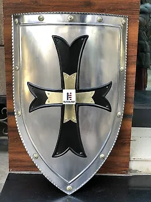 Medieval Crusader Steel Shield 18 Gauge Armor Templar Viking Shield Cross Gift • $106.88