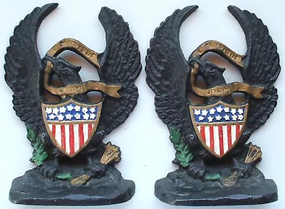 Vintage Hubley #665 Cast Iron Patriotic Bookends E Pluribus Unum American Eagle • $29.50