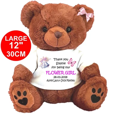 £12.99 • Buy PERSONALISED BROWN TEDDY BEAR 30CM/12  Top To Toe FLOWER GIRL BRIDESMAID WEDDING