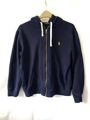 Polo Ralph Lauren Full Zip Navy Blue Hoodie Jacket Cotton Sweatshirt Men XL • £30.01