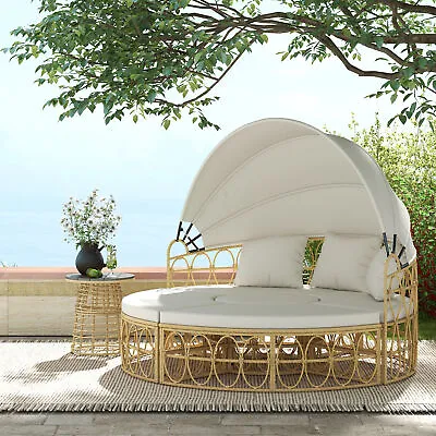 Outsunny Patio Furniture Sets W/ Cushions Outdoor Daybed W/ Canopy Beige • $545.99