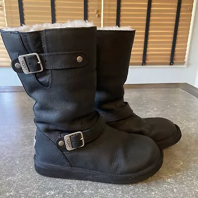 Womens Ugg Kensington Boot Black Sherpa Lined  Size 7 Moto Boots • £28.92