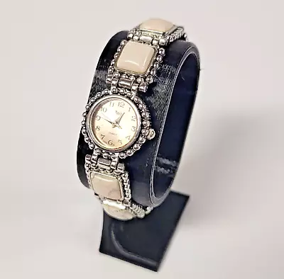 VTG Moulin Ladies Wrist Watch Bracelet Silver Tone And Marble Stone Band • $18