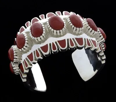 High Grade 9-Stone Natural Mediterranean Coral Row Bracelet By Vernon Haskie • $6600