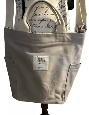 EHOOO Living Traveling Share Canvas Tote/Travel Bag Zippered Closure Gray Ivory • $17.95