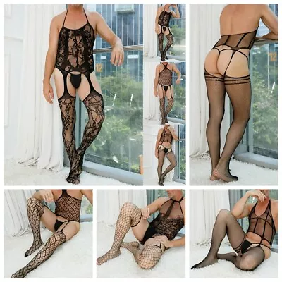 Mens Hollow Out Clubwear Fishnet Nightwear Bodysuit Dancing Bodystockings Thong • $7.43