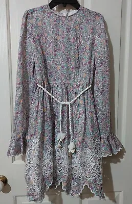 $249 • Buy Zimmermann Floral Print Broderie Anglaise Linen Mini Dress , Size 0 Worn Once