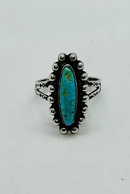 Sterling Vintage Ring Turquoise Stone Elongated Stone Size 8 • $38