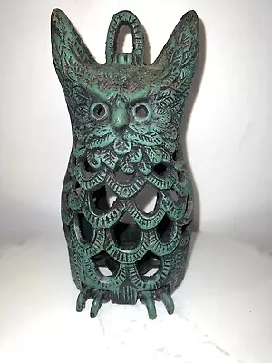 Vintage Mid Century Owl Candle Holder Lantern Cast Iron Hanging Large 9.5” • $125