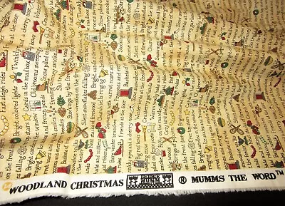 Vintage DEBBIE MUMM Woodland Christmas Mumm's The Word Fabric 1 Yd Tan • $14.49