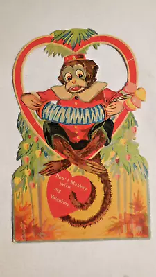 Vintage 1930's Die-cut Mechanical  Valentine Monkey With Accordian • $9