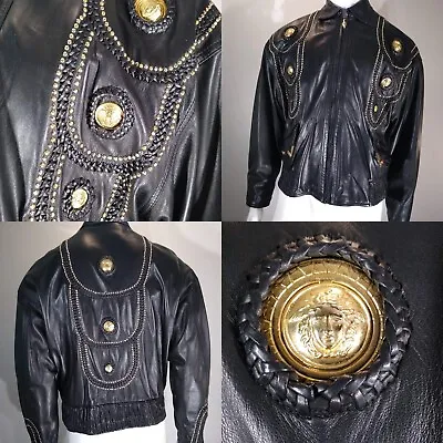 GIANNI VERSACE Iconic Leather Jacket With GOLD MEDUSAS S/s 1993  Museum Worth • $3750