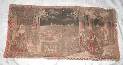 Vtg Woven Tapestry Venice Italy Canal Dogs Gondolas 35x18  Belgium Wall Hanging • $19.99