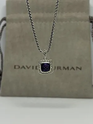 David Yurman Petite Albion Pendant Necklace 7mm Amethyst & Diamonds 16/17  Chain • $250