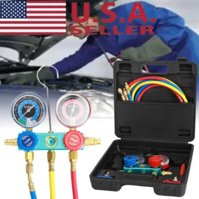 $75.95 • Buy R1234yf AC Manifold Gauge Set For Freon Charging With 3 Color Hoses & 2 Couplers