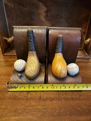 Golf Themed Golf Club And Ball Wood Book Ends Bookends Sports • $18
