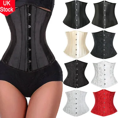 UK Steel Boned Cincher Lace Up Underbust Slim Waist Trainer Corset Bustier Women • £9.79