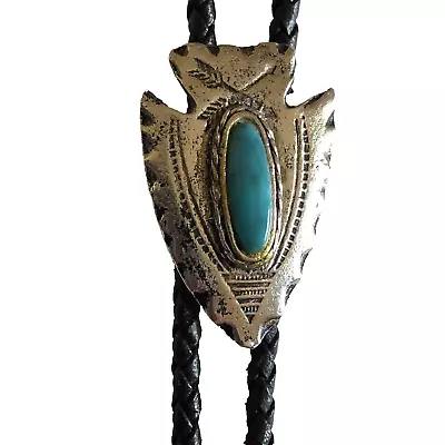 Vintage Metal Bolo Tie Silver And Turquoise Arrowhead Design Western Cowboy • $24.99