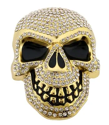 Skull Belt Buckle Gold Metal Bling Rhinestones Halloween Party Cosplay Costume • $12.27