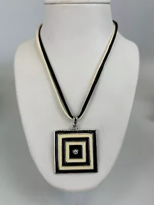 Vintage Modern Kaleidoscope MOD MCM Brown & Ivory Enamel Square Pendant On Cords • $9.99