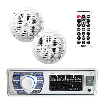 Pyle PLMRKT36WT 5.25 Inch Bluetooth Marine Stereo Receiver & Speaker Kit White • $51.79