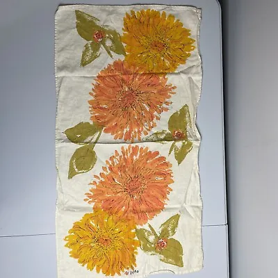 Vintage Vera Neumann Orange Yellow Floral Flower Linen Tea Towel Ladybug Signed • $44.99