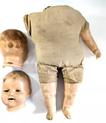 BROKEN Vintage Composition Doll Cloth Body Eyes Open Paper Mache Head Large • $24.95