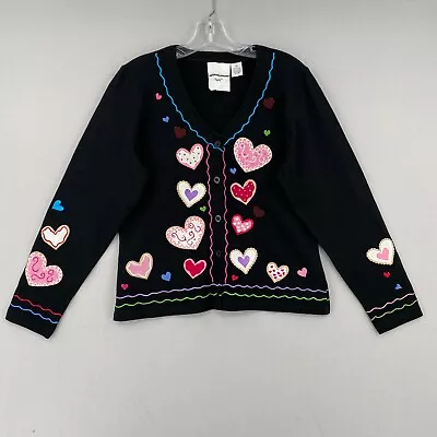 Michael Simon Light Valentine Heart Cookies Cardigan Womens Small Black Pink • $55