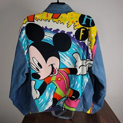 Vintage Mickey Mouse Walt Disney Jacket 90s 80s Denim Blue Too Cute Coat Terry • $499.88