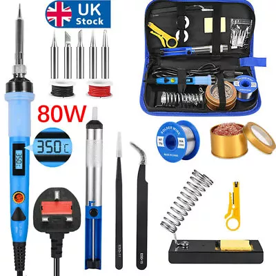 Soldering Iron Set 80W Station Temperature Adjustable Solder Iron Wire Stand Kit • £13.99