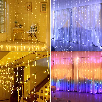 USB Plug In 300LED Curtain Fairy String Lights For Window Wedding  Living Room • £5.79