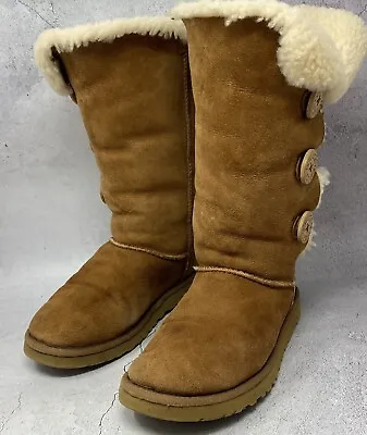 UGG Bailey Button Triplet II Chestnut Sheepskin 1873 Tall Boots Women’s Size 7 M • $34.99