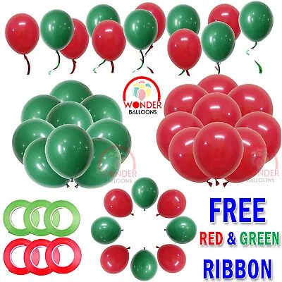 Merry Christmas Latex Plain Balloons Red & Green Xmas Birthday Party Decor • £2.59