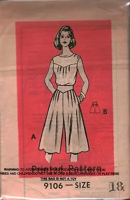 9106 Vintage Mail Order Sewing Pattern 1960s Misses Culottes 18 OOP Split Skirt • $5.59