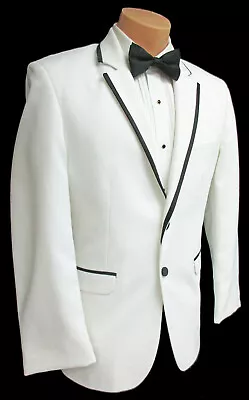 Men's White Jean Yves Savoy Tuxedo Dinner Jacket With Black Trim Wedding Prom  • $79.99