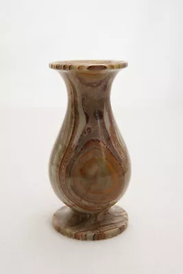 Vintage Banded Onyx Stone Flower Vase Hand Carved - Made In Pakistan 5.5 Inches • $19.99