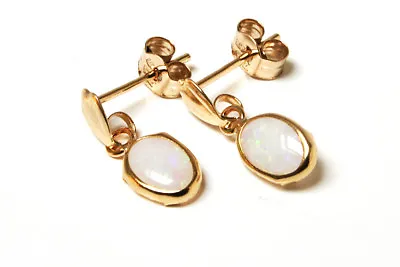 9ct Gold Opal Oval Drop Earrings Gift Boxed Made In UK  • £36.99