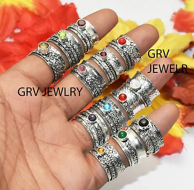 100pcs Wholesale Mixed Designs & Gemstones Spinner Ring Meditation Ring Jewelry • $143.48