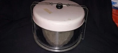 $40 • Buy Antique 1930s TIN CAKE Pie CARRIER W Lid & Wire Closure Light Pink 
