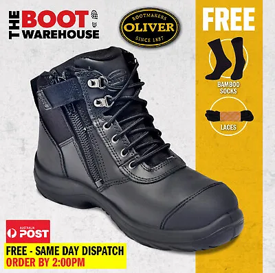 Oliver 34660 Work Boot. Steel Toe Safety. Black Leather. ZIP-SIDE & SCUFF CAP    • $150.95