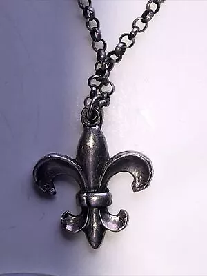 Vintage Saints Fleur De Lis Charm Necklace Sterling Silver Pendent 925 Chain • $29