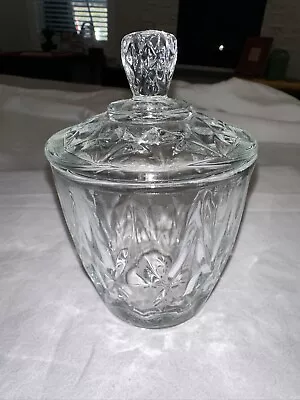 Vintage Diamond Cut Starburst Glass Sugar Bowl With Lid • $15