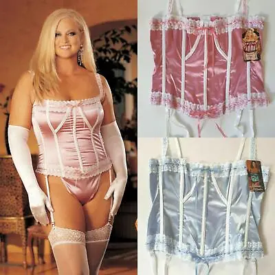 £45 • Buy Shirley Of Hollywood Satin Bustier & Thong Blue Pink 40 42 44 Basques Corsets