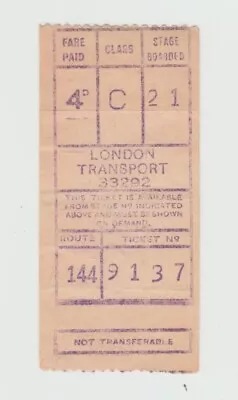 Bus Ticket London Transport Gibson M/c No 33282 Route 144 • £3.50